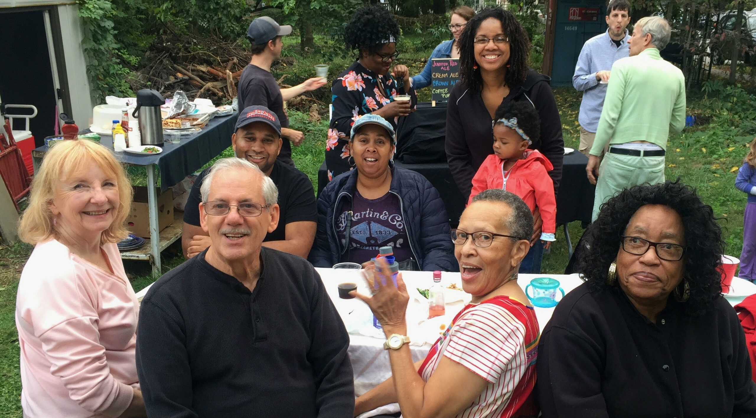 friendly group at picnic table